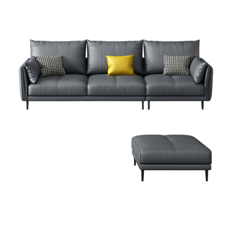Grey Removable Cushions Faux Leather Straight Arm Sofa/Sectional with Wear-Resisting 94.5"L x 63"W x 36"H Clearhalo 'furn' 'furn_sectionals' 'Furniture' 'Living Room Furniture' 'Sectionals' 5305666