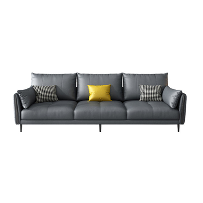 Grey Removable Cushions Faux Leather Straight Arm Sofa/Sectional with Wear-Resisting Clearhalo 'furn' 'furn_sectionals' 'Furniture' 'Living Room Furniture' 'Sectionals' 5305667
