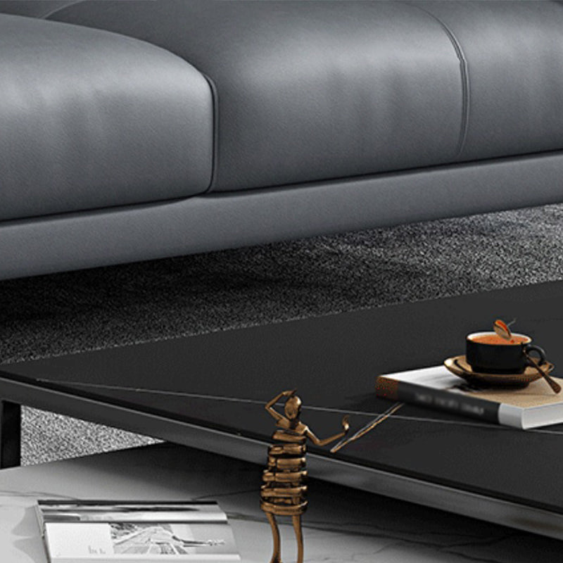 Grey Removable Cushions Faux Leather Straight Arm Sofa/Sectional with Wear-Resisting Clearhalo 'furn' 'furn_sectionals' 'Furniture' 'Living Room Furniture' 'Sectionals' 5305673