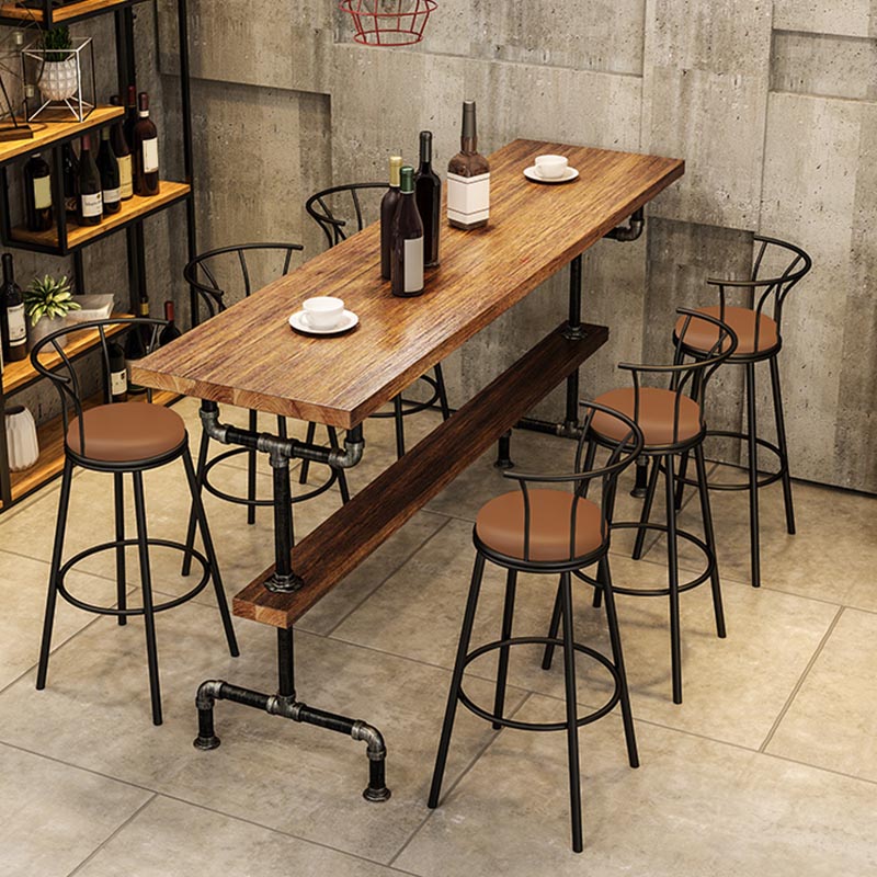 Rectangle Bar Dining Table Contemporary Bar Table with Black Trestle Base 70.9"L x 15.7"W x 41.3"H Without Chairs Clearhalo 'Bar Furniture' 'Bar Tables' 'bar_tables' 'furn' 'furn_bar_tables' 'Furniture' 'Kitchen & Dining Furniture' 5308702