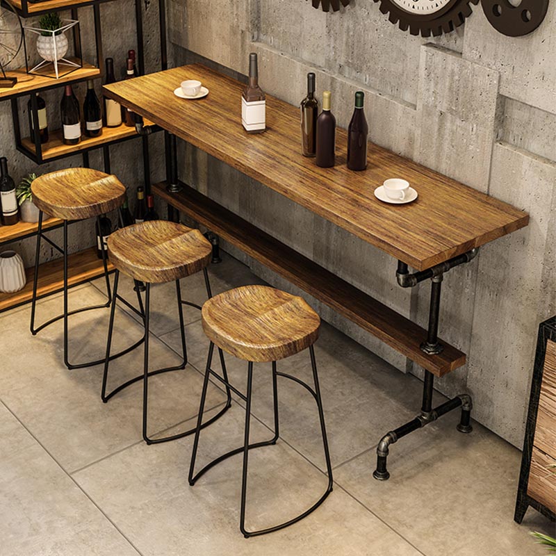 Rectangle Bar Dining Table Contemporary Bar Table with Black Trestle Base 59.1"L x 15.7"W x 41.3"H Without Chairs Clearhalo 'Bar Furniture' 'Bar Tables' 'bar_tables' 'furn' 'furn_bar_tables' 'Furniture' 'Kitchen & Dining Furniture' 5308703