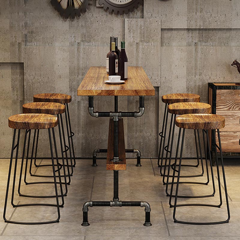 Rectangle Bar Dining Table Contemporary Bar Table with Black Trestle Base 86.6"L x 15.7"W x 41.3"H Without Chairs Clearhalo 'Bar Furniture' 'Bar Tables' 'bar_tables' 'furn' 'furn_bar_tables' 'Furniture' 'Kitchen & Dining Furniture' 5308704