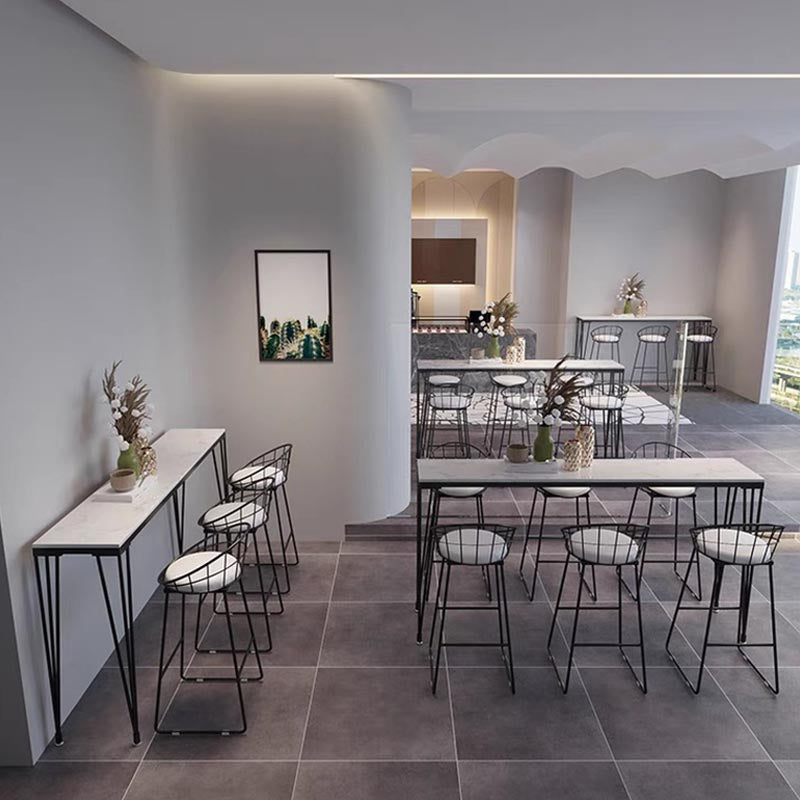 Mesa de comedor con tapa de piedra, mesa de comedor industrial con 4 patas negras