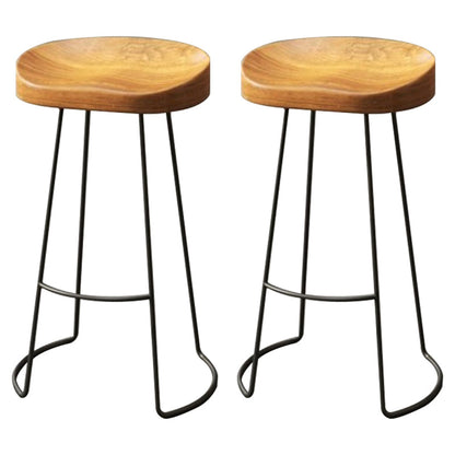Coffee Shop Industrial Wood Barstool Metal Pedstal Bar Stool with Pedal Backless 2 Piece Set Clearhalo 'Bar Furniture' 'Bar Stools' 'bar_stools' 'furn' 'furn_bar_stools' 'Furniture' 'Kitchen & Dining Furniture' 5308758