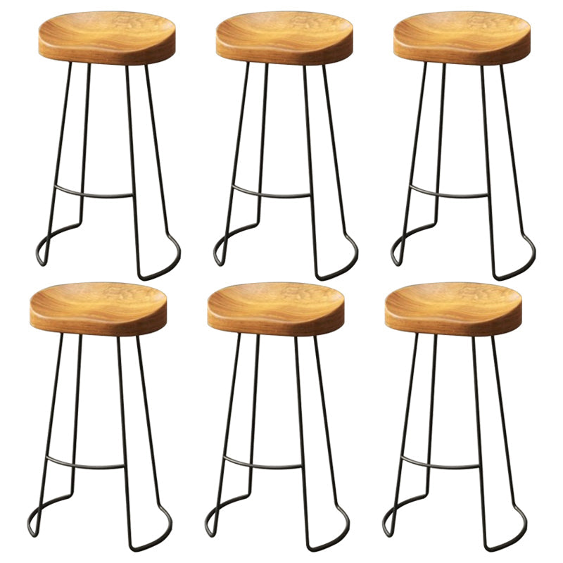 Coffee Shop Industrial Wood Barstool Metal Pedstal Bar Stool with Pedal Backless 6 Piece Set Clearhalo 'Bar Furniture' 'Bar Stools' 'bar_stools' 'furn' 'furn_bar_stools' 'Furniture' 'Kitchen & Dining Furniture' 5308762