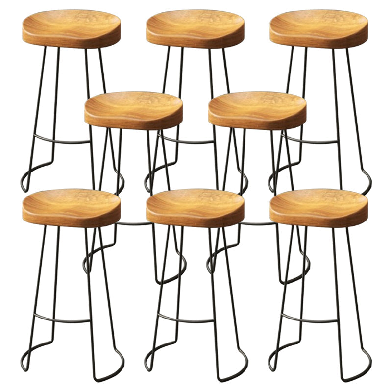 Coffee Shop Industrial Wood Barstool Metal Pedstal Bar Stool with Pedal Backless 8 Piece Set Clearhalo 'Bar Furniture' 'Bar Stools' 'bar_stools' 'furn' 'furn_bar_stools' 'Furniture' 'Kitchen & Dining Furniture' 5308763