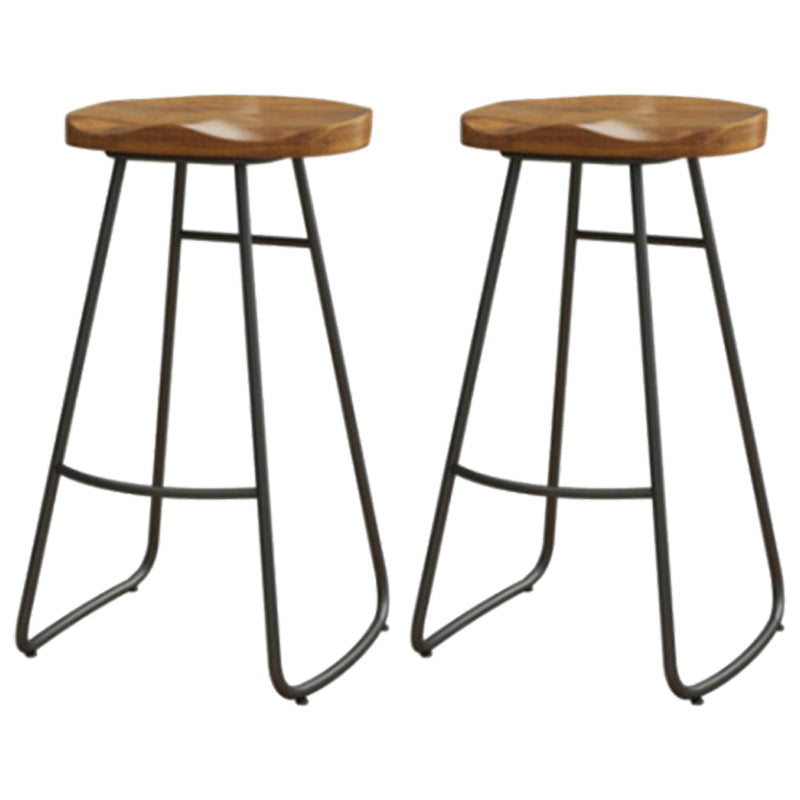 Coffee Shop Industrial Wood Barstool Iron Pedstal Bar Stool with Pedal Backless 2 Piece Set Clearhalo 'Bar Furniture' 'Bar Stools' 'bar_stools' 'furn' 'furn_bar_stools' 'Furniture' 'Kitchen & Dining Furniture' 5308848