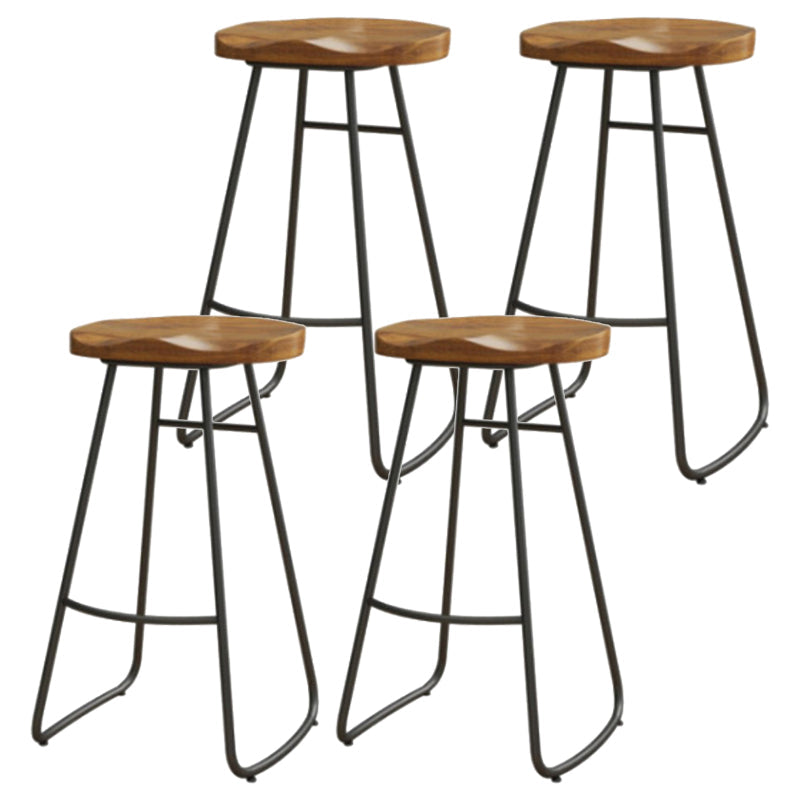 Coffee Shop Industrial Wood Barstool Iron Pedstal Bar Stool with Pedal Backless 4 Piece Set Clearhalo 'Bar Furniture' 'Bar Stools' 'bar_stools' 'furn' 'furn_bar_stools' 'Furniture' 'Kitchen & Dining Furniture' 5308850