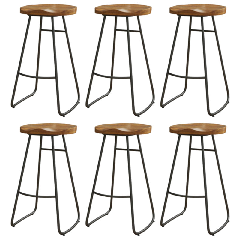 Coffee Shop Industrial Wood Barstool Iron Pedstal Bar Stool with Pedal Backless 6 Piece Set Clearhalo 'Bar Furniture' 'Bar Stools' 'bar_stools' 'furn' 'furn_bar_stools' 'Furniture' 'Kitchen & Dining Furniture' 5308852
