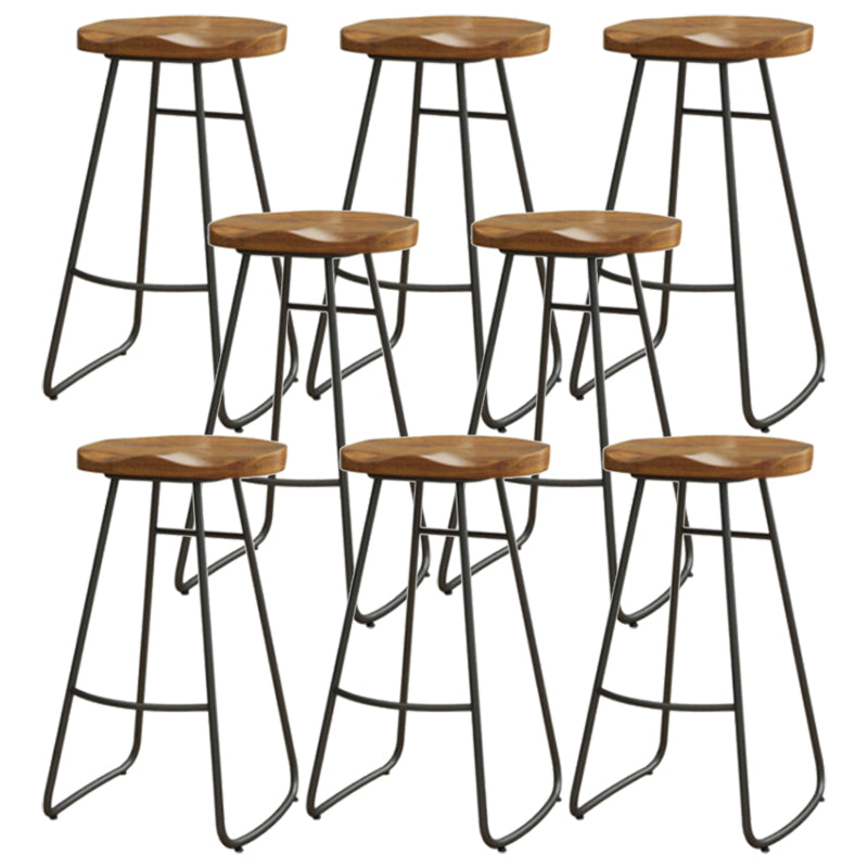 Coffee Shop Industrial Wood Barstool Iron Pedstal Bar Stool with Pedal Backless 8 Piece Set Clearhalo 'Bar Furniture' 'Bar Stools' 'bar_stools' 'furn' 'furn_bar_stools' 'Furniture' 'Kitchen & Dining Furniture' 5308854