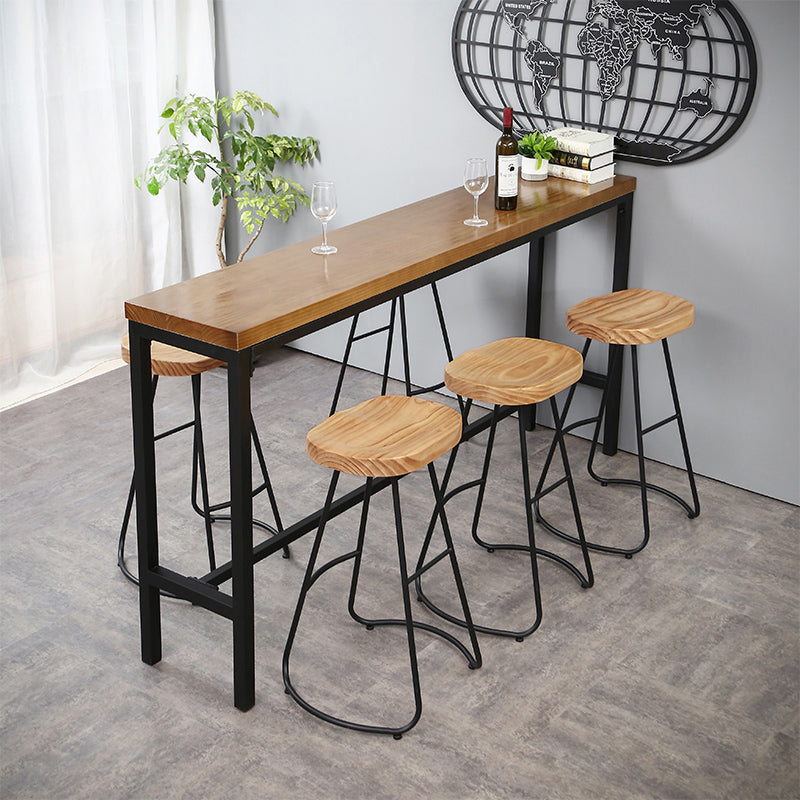 Industrial 1/4/6 Pieces Bar Table Set Rectangle Pine Wood Counter Table with High Stools 6 Pieces: Table, 5 Chairs Clearhalo 'Bar Furniture' 'furn' 'furn_home_bar_bar_sets' 'Furniture' 'Home Bars & Bar Sets' 'home_bar_bar_sets' 'Kitchen & Dining Furniture' 5309020