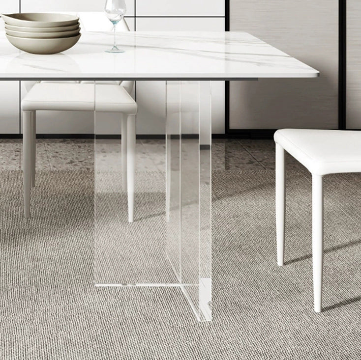 Contemporary Style Sintered Stone Dining Rectangle Table Set 1/4/5/6 Pieces Dining Set Clearhalo 'Dining Room Sets' 'Dining Tables & Seating' 'dining_room_set' 'furn' 'furn_dining_room_set' 'Furniture' 'Kitchen & Dining Furniture' 5309278