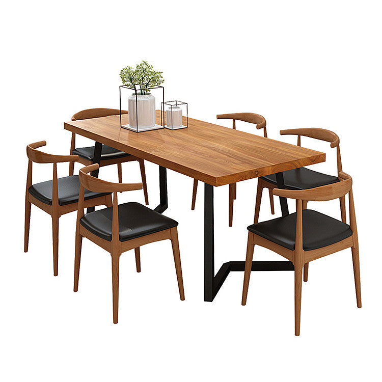 Ensemble de dinette rectangulaire en bois massif, ensemble de table à manger industrielle 1/2/5/7 pièces en naturel