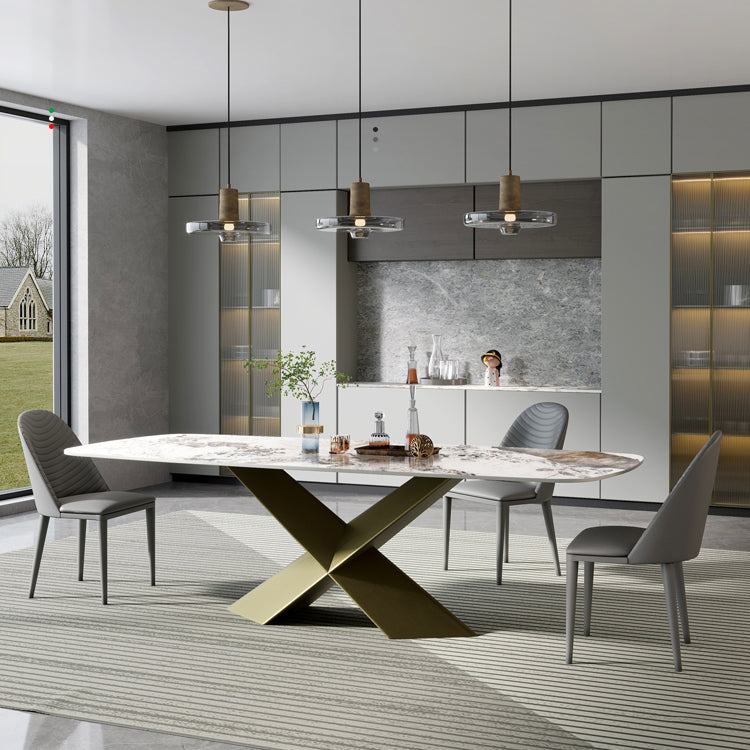 Nordic Glam gesinterde stenen eettafel rechthoekige tafelset 1/3/4/5/6/7-delige eetset