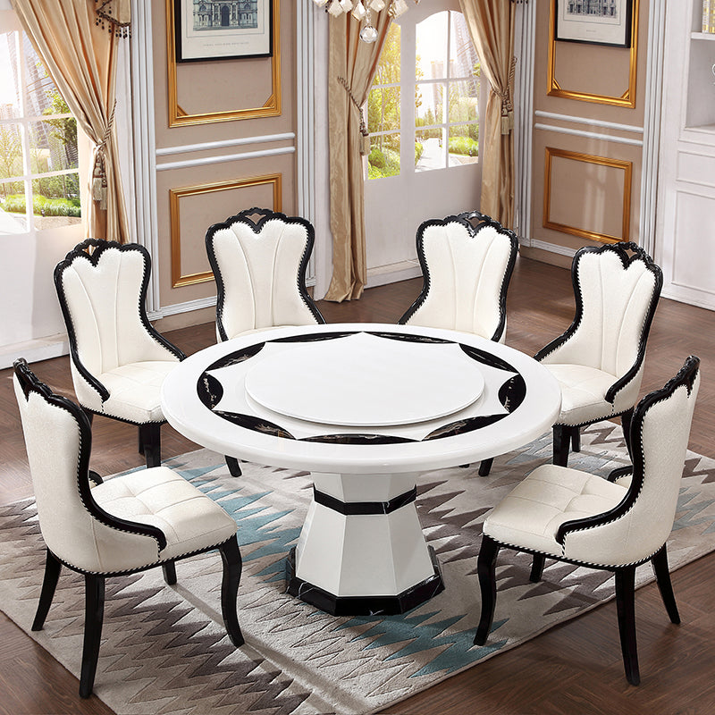 Round Pedestal Dining Site Table Marble Tripod Base Dining Room Collection With Turntable