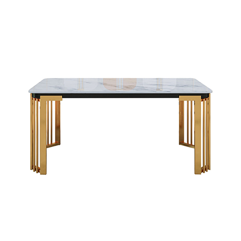 Rectangle White Top Dining Table Traditional Luxury Dining Table with Gold Frame