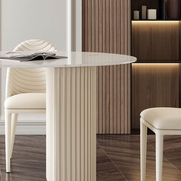 キッチン用のホワイトオーバルストーンダイニングテーブルダブルペデスタル家具