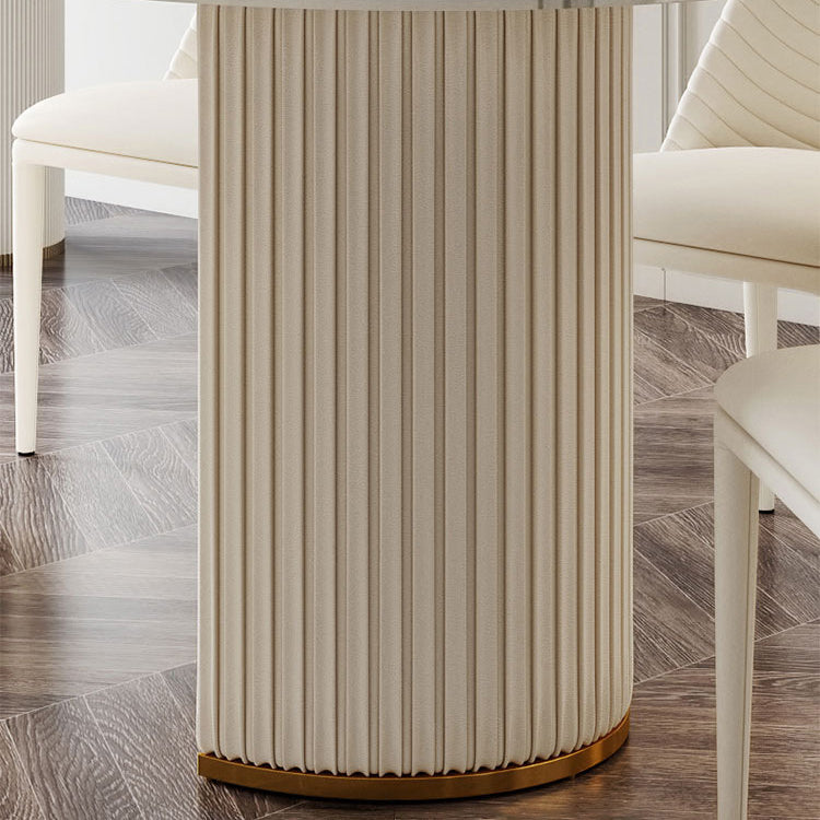 キッチン用のホワイトオーバルストーンダイニングテーブルダブルペデスタル家具