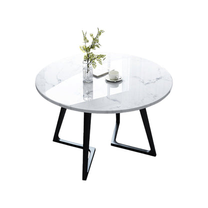 Mesa de comedor de piedra sinterizada Mesa de comedor de base de madera industrial en blanco