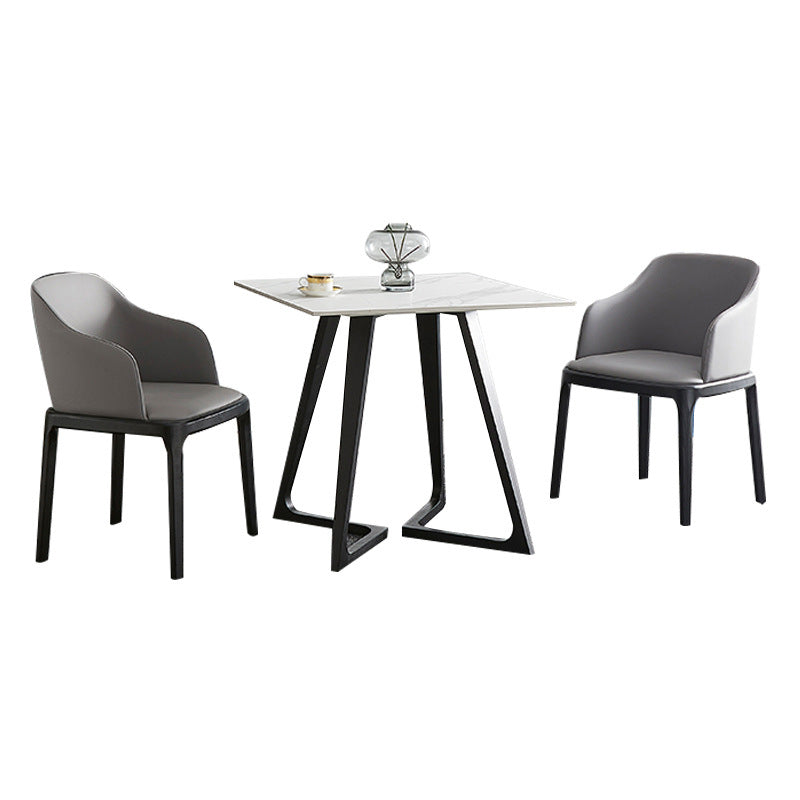 Mesa de comedor de piedra sinterizada Mesa de comedor de base de madera industrial en blanco