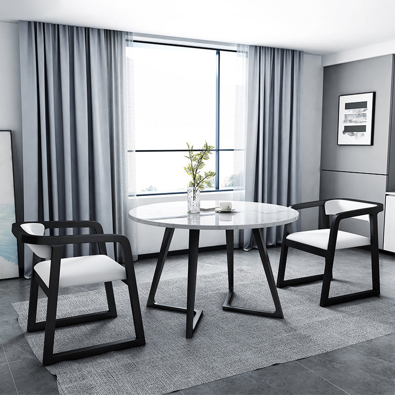 Mesa de comedor de piedra sinterizada Mesa de comedor de base de madera industrial en blanco