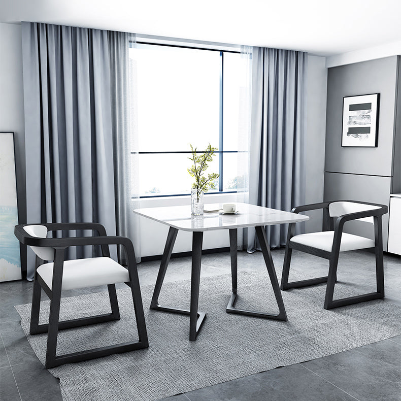 Mesa de comedor de piedra sinterizada Mesa de comedor de base de madera industrial en blanco