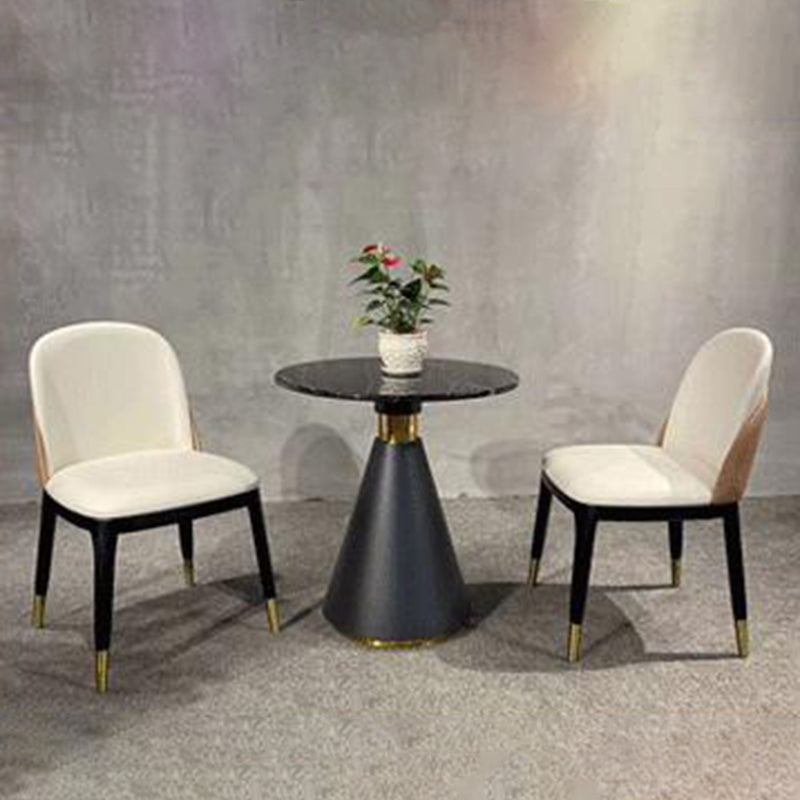 Metal Traditional Luxury Round Table Pedestal Dining Table for Dining Room Matte Black 27.6"L x 27.6"W x 29.5"H Without Chairs Clearhalo 'Dining Tables & Seating' 'Dining Tables' 'dining_table' 'furn' 'furn_dining_table' 'Furniture' 'Kitchen & Dining Furniture' 5309456