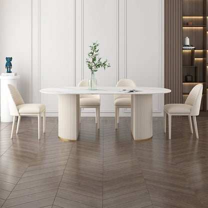 Traditional Luxury Dining Table Oval Dining Table with Double Pedestal Base White 47.2"L x 23.6"W x 29.5"H Without Chairs Clearhalo 'Dining Tables & Seating' 'Dining Tables' 'dining_table' 'furn' 'furn_dining_table' 'Furniture' 'Kitchen & Dining Furniture' 5309471