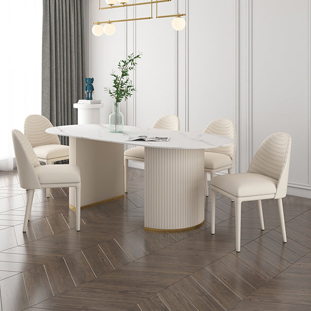 Traditional Luxury Dining Table Oval Dining Table with Double Pedestal Base White 55.1"L x 27.6"W x 29.5"H Without Chairs Clearhalo 'Dining Tables & Seating' 'Dining Tables' 'dining_table' 'furn' 'furn_dining_table' 'Furniture' 'Kitchen & Dining Furniture' 5309472