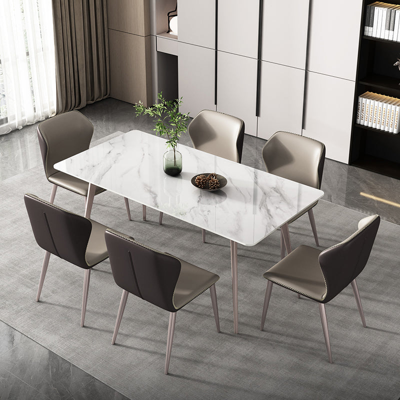 Mesa de comedor rectangular 4 patas modernas mesa fija de piedra sinterizada
