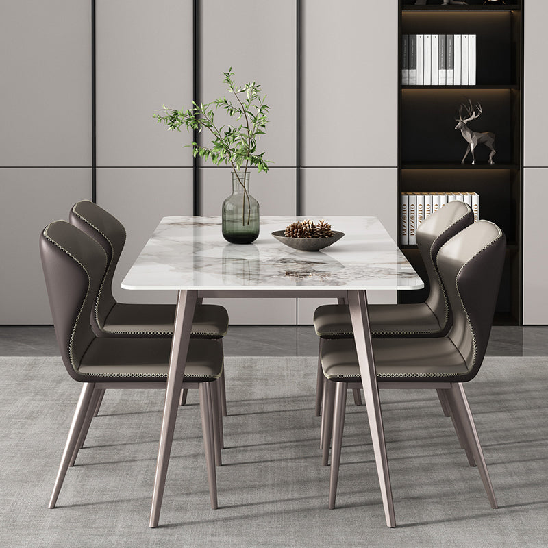 Mesa de comedor rectangular 4 patas modernas mesa fija de piedra sinterizada