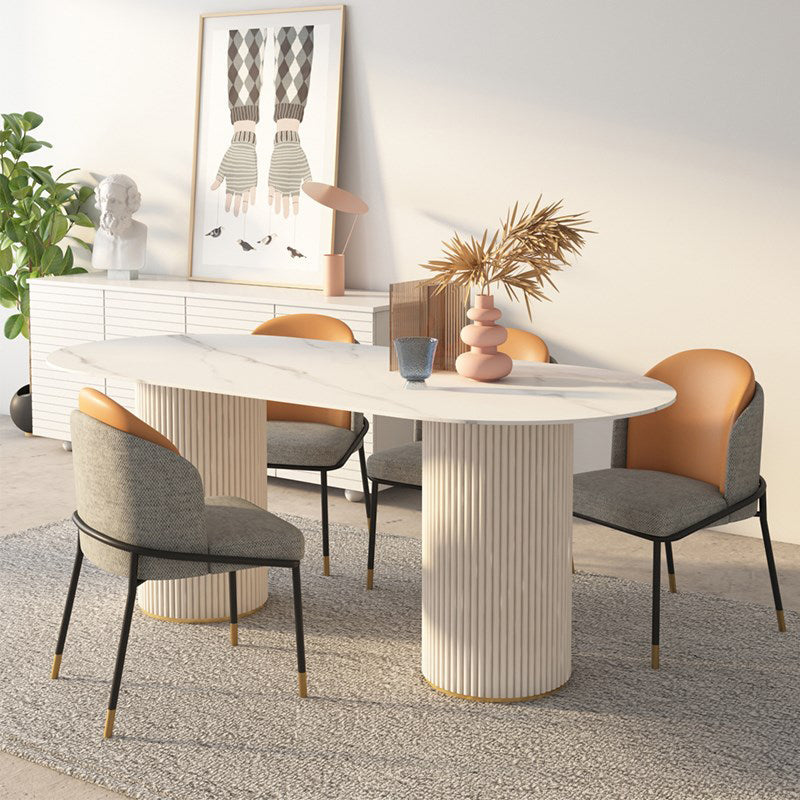Simplicity Style Oval Dining Table Imitation Marble Home Furniture White 55.1"L x 31.5"W x 29.5"H Without Chairs Clearhalo 'Dining Tables & Seating' 'Dining Tables' 'dining_table' 'furn' 'furn_dining_table' 'Furniture' 'Kitchen & Dining Furniture' 5309518