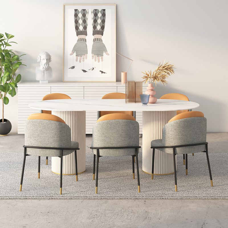 Simplicity Style Oval Dining Table Imitation Marble Home Furniture White 70.9"L x 31.5"W x 29.5"H Without Chairs Clearhalo 'Dining Tables & Seating' 'Dining Tables' 'dining_table' 'furn' 'furn_dining_table' 'Furniture' 'Kitchen & Dining Furniture' 5309519