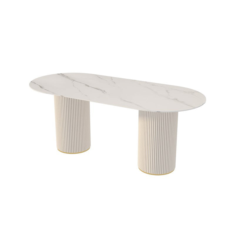 Simplicity Style Oval Dining Table Imitation Marble Home Furniture White Without Chairs Clearhalo 'Dining Tables & Seating' 'Dining Tables' 'dining_table' 'furn' 'furn_dining_table' 'Furniture' 'Kitchen & Dining Furniture' 5309522