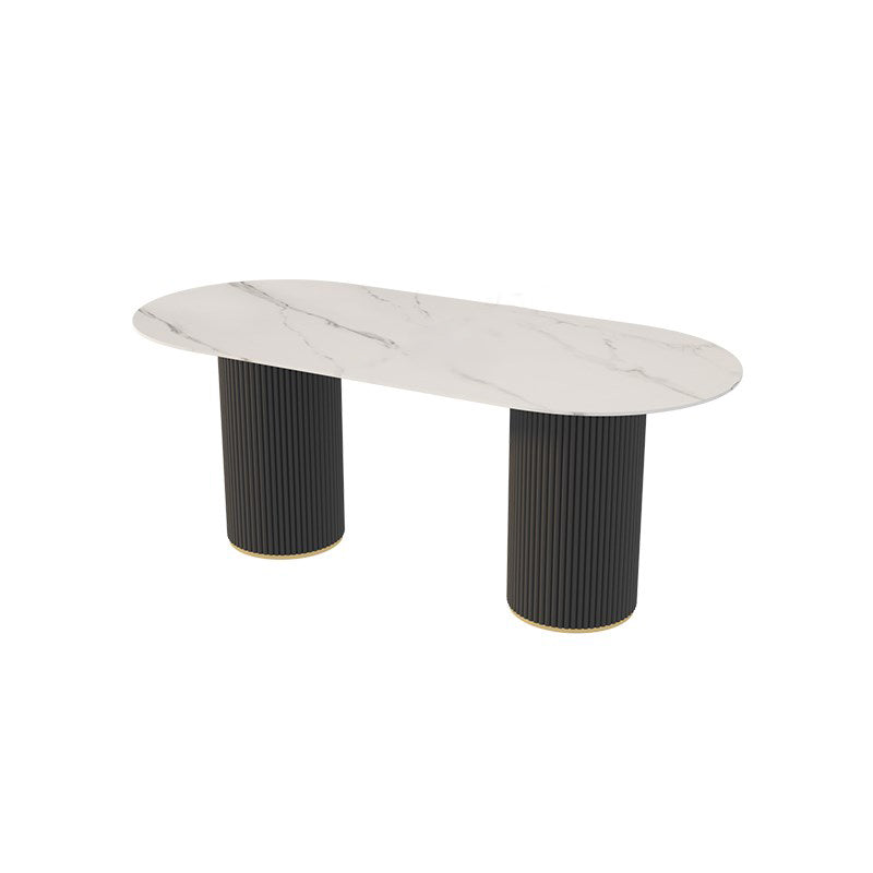 Simplicity Style Oval Dining Table Imitation Marble Home Furniture Black White Without Chairs Clearhalo 'Dining Tables & Seating' 'Dining Tables' 'dining_table' 'furn' 'furn_dining_table' 'Furniture' 'Kitchen & Dining Furniture' 5309525