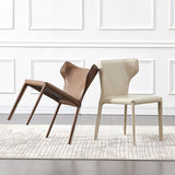 Zeitgenössischer Leder -Essstuhl Wingback -Seitenmöbel im matten Finish für Zuhause