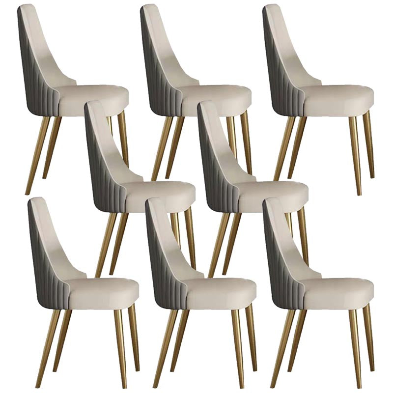 Glam Upholstered Dining Chair Leather Dining Chair with Gold Legs Gray-White 8 Piece Set Clearhalo 'Dining Chairs' 'Dining Tables & Seating' 'dining_chair' 'furn' 'furn_dining_chair' 'Furniture' 'Kitchen & Dining Furniture' 5309816