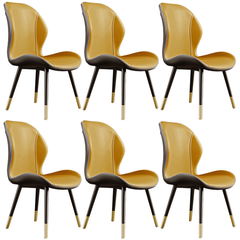 Glam Leather Dining Chair Wingback Side Furniture in Matte Finish for Indoor Yellow 6 Piece Set Clearhalo 'Dining Chairs' 'Dining Tables & Seating' 'dining_chair' 'furn' 'furn_dining_chair' 'Furniture' 'Kitchen & Dining Furniture' 5309923
