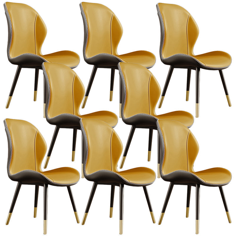 Glam Leather Dining Chair Wingback Side Furniture in Matte Finish for Indoor Yellow 8 Piece Set Clearhalo 'Dining Chairs' 'Dining Tables & Seating' 'dining_chair' 'furn' 'furn_dining_chair' 'Furniture' 'Kitchen & Dining Furniture' 5309925