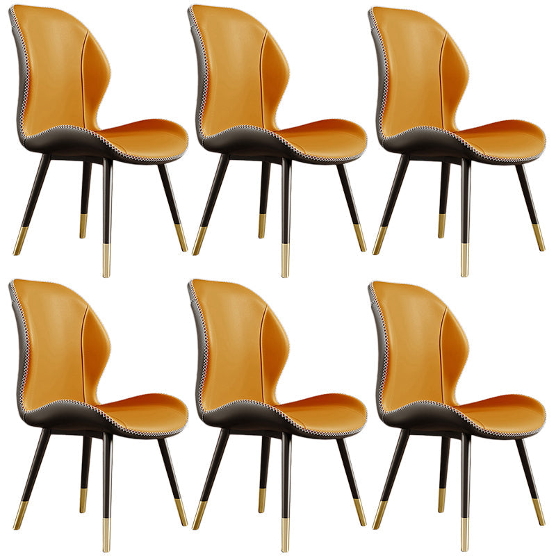 Glam Leather Dining Chair Wingback Side Furniture in Matte Finish for Indoor Orange 6 Piece Set Clearhalo 'Dining Chairs' 'Dining Tables & Seating' 'dining_chair' 'furn' 'furn_dining_chair' 'Furniture' 'Kitchen & Dining Furniture' 5309932