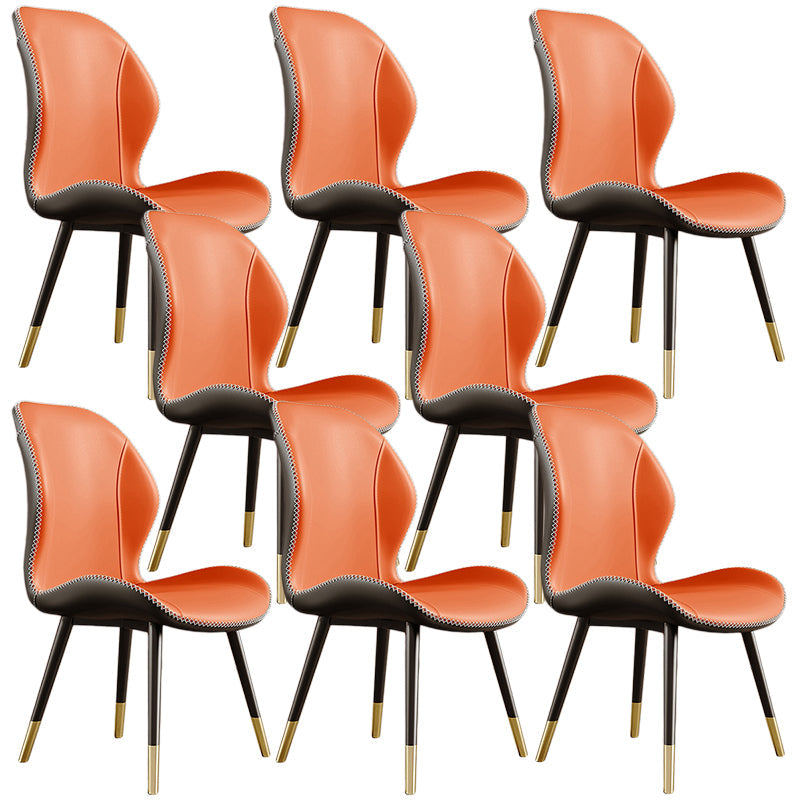 Glam Leather Dining Chair Wingback Side Furniture in Matte Finish for Indoor Orange 8 Piece Set Clearhalo 'Dining Chairs' 'Dining Tables & Seating' 'dining_chair' 'furn' 'furn_dining_chair' 'Furniture' 'Kitchen & Dining Furniture' 5309949