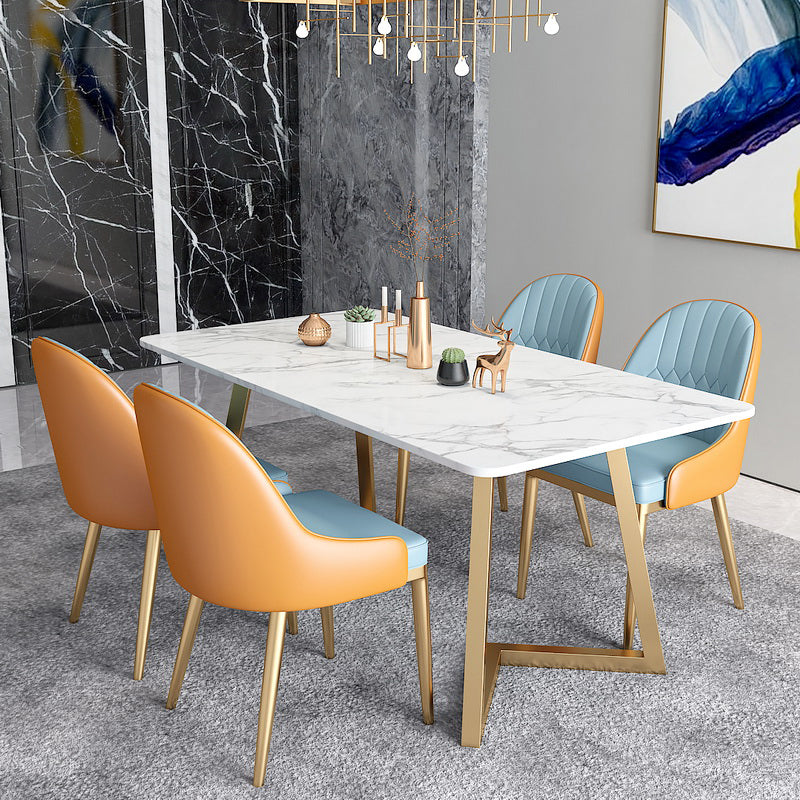 Glam Rectangle Dining Table Set 1/4/5 Pieces White Stone Top Dinette Set Clearhalo 'Dining Room Sets' 'Dining Tables & Seating' 'dining_room_set' 'furn' 'furn_dining_room_set' 'Furniture' 'Kitchen & Dining Furniture' 5310404