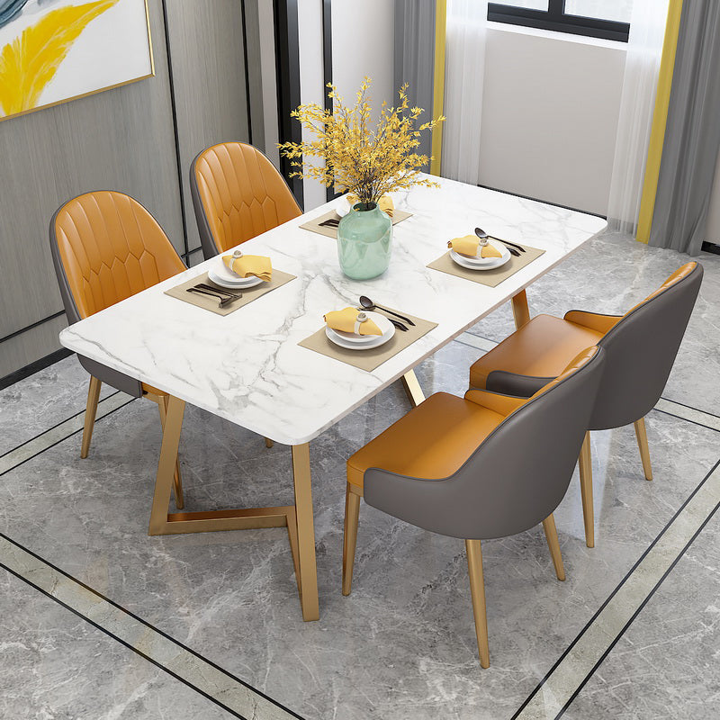 Glam Rectangle Dining Table Set 1/4/5 Pieces White Stone Top Dinette Set Clearhalo 'Dining Room Sets' 'Dining Tables & Seating' 'dining_room_set' 'furn' 'furn_dining_room_set' 'Furniture' 'Kitchen & Dining Furniture' 5310415