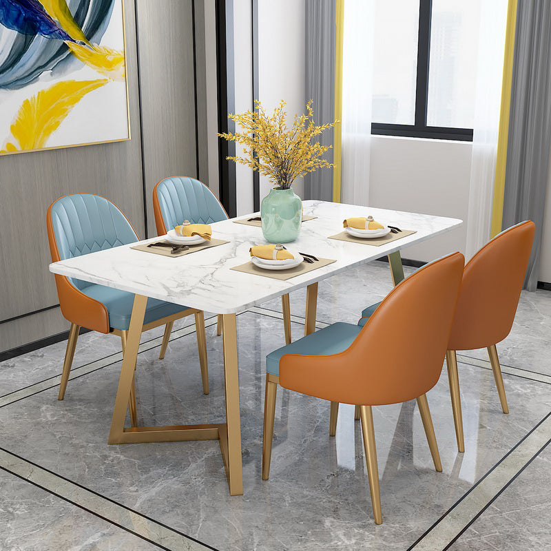 Glam Rectangle Dining Table Set 1/4/5 Pieces White Stone Top Dinette Set Clearhalo 'Dining Room Sets' 'Dining Tables & Seating' 'dining_room_set' 'furn' 'furn_dining_room_set' 'Furniture' 'Kitchen & Dining Furniture' 5310416