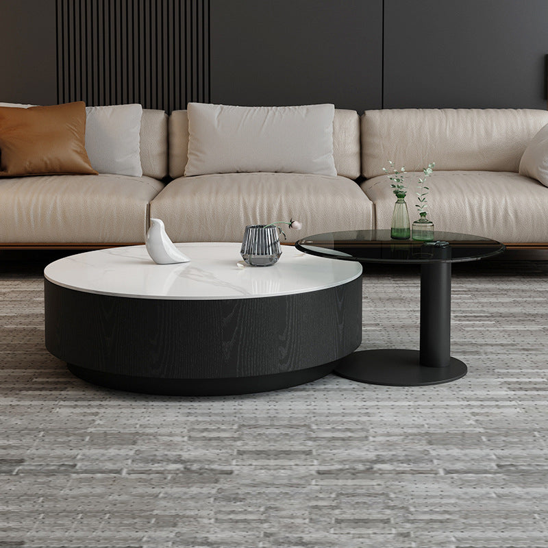 Round Stone Top Coffee Table Mid-Century Modern Cocktail Table Clearhalo 'Coffee & Accent Tables' 'Coffee Tables' 'coffee_tables' 'furn' 'furn_coffee_tables' 'Furniture' 'Living Room Furniture' 5311228