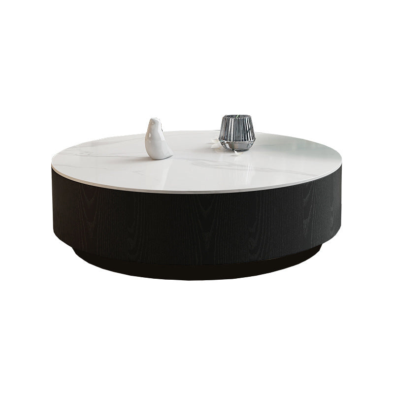 Round Stone Top Coffee Table Mid-Century Modern Cocktail Table Black Clearhalo 'Coffee & Accent Tables' 'Coffee Tables' 'coffee_tables' 'furn' 'furn_coffee_tables' 'Furniture' 'Living Room Furniture' 5311231