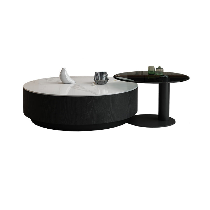 Round Stone Top Coffee Table Mid-Century Modern Cocktail Table Black Clearhalo 'Coffee & Accent Tables' 'Coffee Tables' 'coffee_tables' 'furn' 'furn_coffee_tables' 'Furniture' 'Living Room Furniture' 5311235