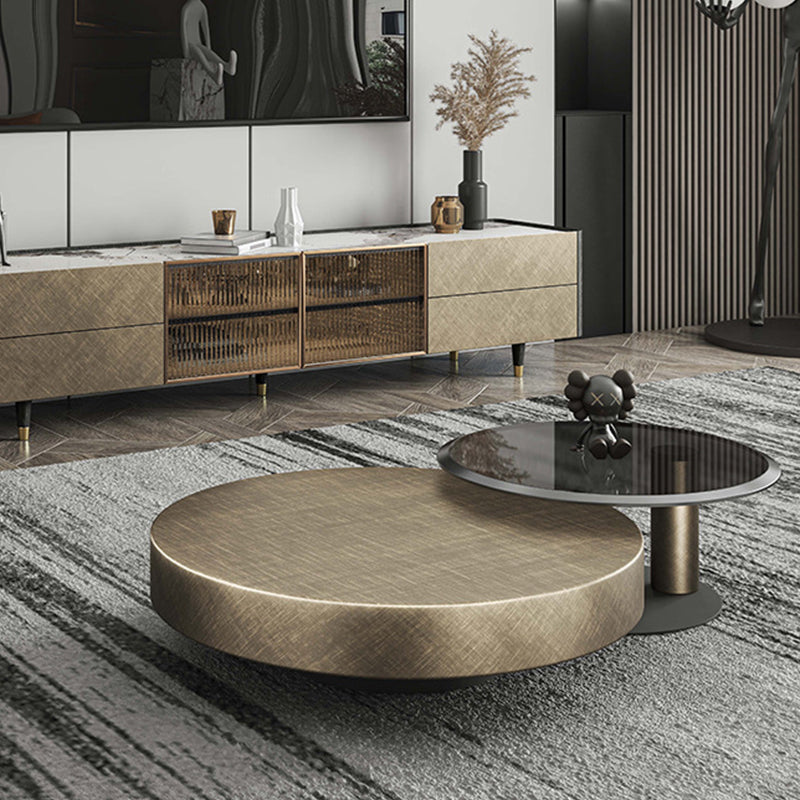 Mid-Century Modern Round Coffee Table Metal Cocktail Table in Distressed Finish Clearhalo 'Coffee & Accent Tables' 'Coffee Tables' 'coffee_tables' 'furn' 'furn_coffee_tables' 'Furniture' 'Living Room Furniture' 5311246