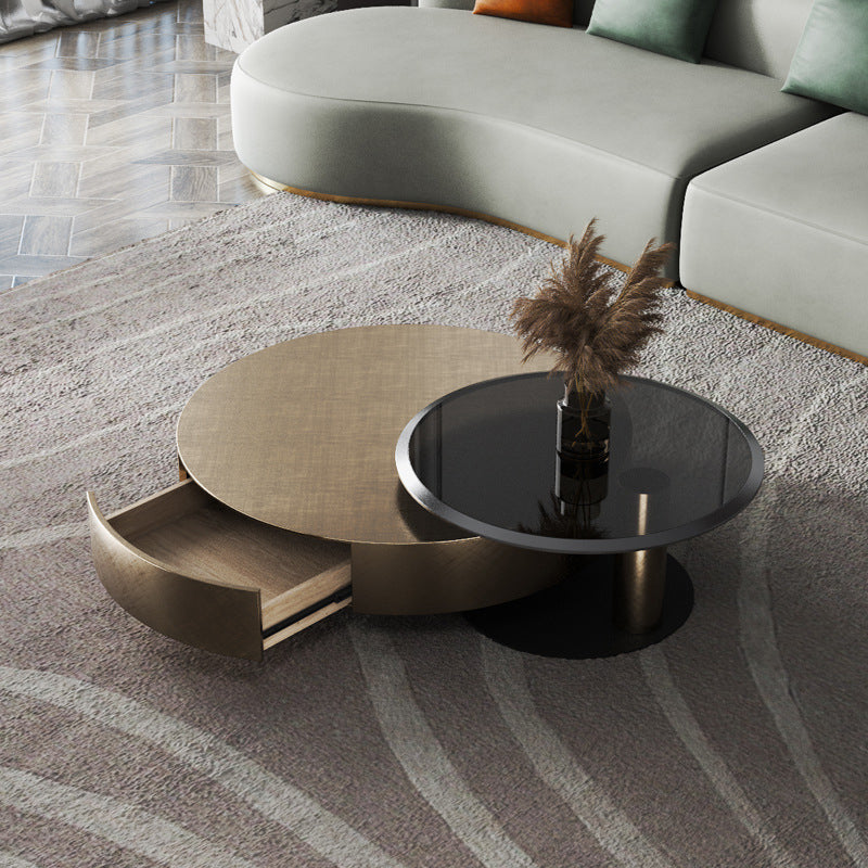 Mid-Century Modern Round Coffee Table Metal Cocktail Table in Distressed Finish Clearhalo 'Coffee & Accent Tables' 'Coffee Tables' 'coffee_tables' 'furn' 'furn_coffee_tables' 'Furniture' 'Living Room Furniture' 5311247
