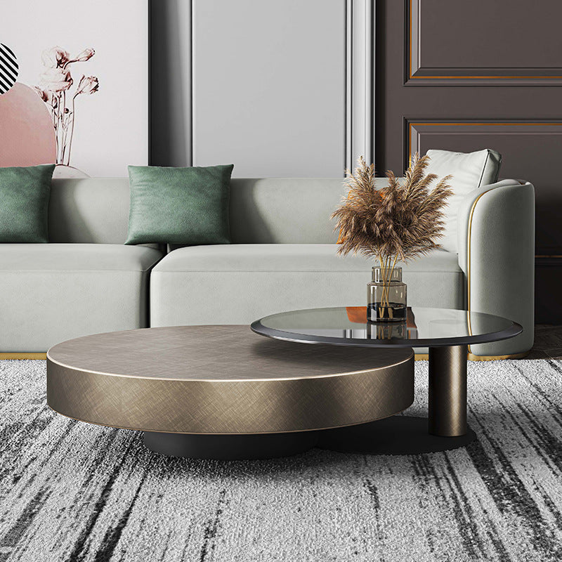 Mid-Century Modern Round Coffee Table Metal Cocktail Table in Distressed Finish Clearhalo 'Coffee & Accent Tables' 'Coffee Tables' 'coffee_tables' 'furn' 'furn_coffee_tables' 'Furniture' 'Living Room Furniture' 5311249